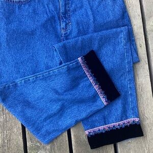 DEMOCRACY Jeans VINTAGE High Waist Tencel Cotton Blue Black Velvet Floral Size 8